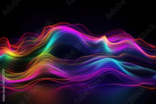 3d render, abstract pink blue neon background with wavy line glowing in ultraviolet spectrum, Generative AI 