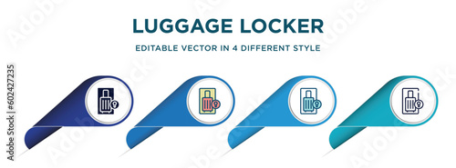luggage locker icon in 4 different styles such as filled, color, glyph, colorful, lineal color. set of   vector for web, mobile, ui