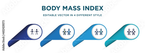 body mass index icon in 4 different styles such as filled, color, glyph, colorful, lineal color. set of   vector for web, mobile, ui
