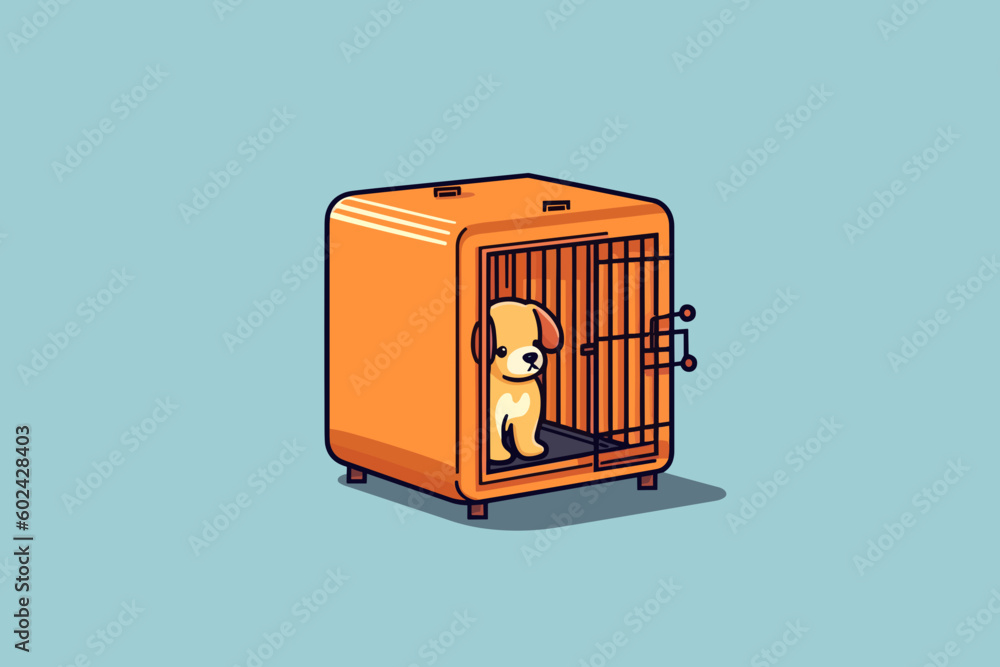 Doodle inspired Dog crate, cartoon sticker, sketch, vector