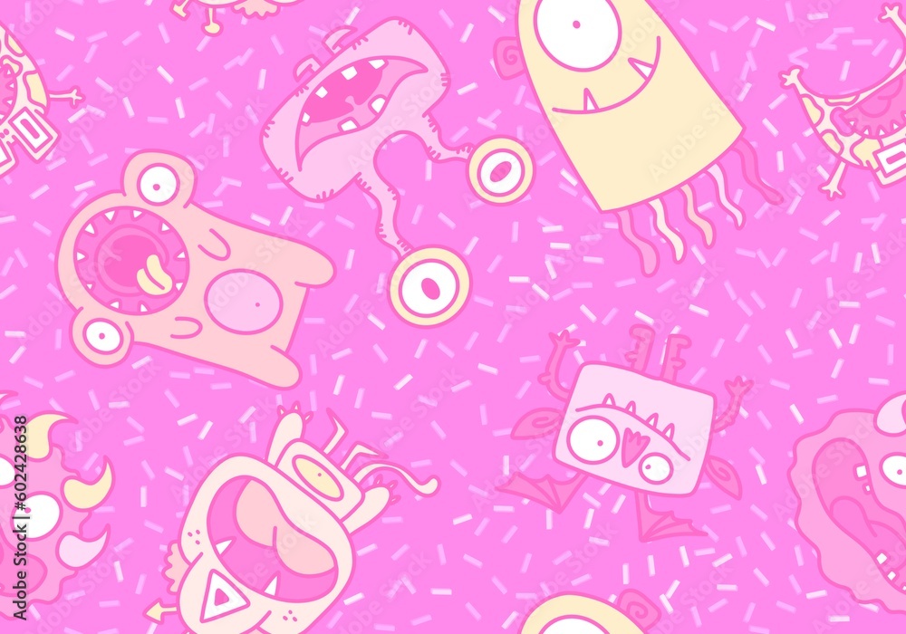 Cartoon monsters seamless emoticons aliens pattern for kids clothes print and wrapping paper and fabrics Cartoon monsters seamless emoticons aliens pattern for kids clothes print and wrapping paper and fabrics