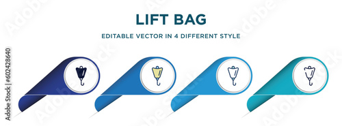 lift bag icon in 4 different styles such as filled, color, glyph, colorful, lineal color. set of   vector for web, mobile, ui
