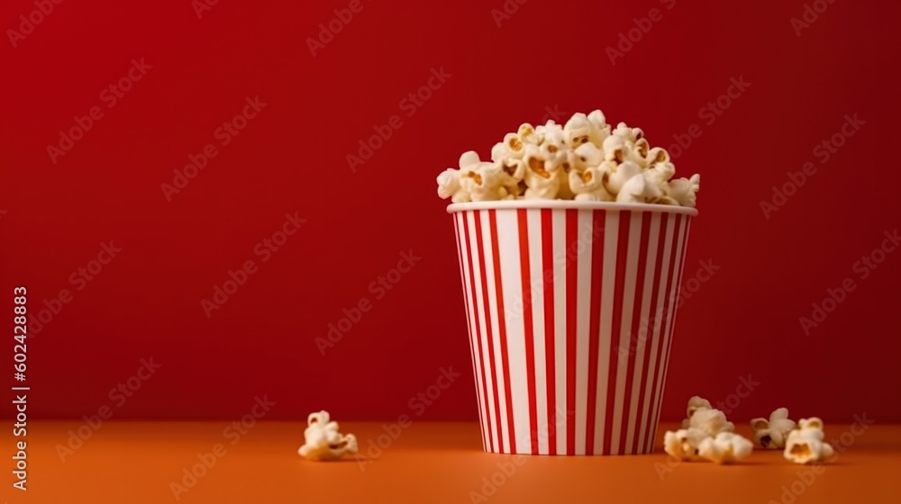 Pop corn on vivid background. Illustration AI Generative