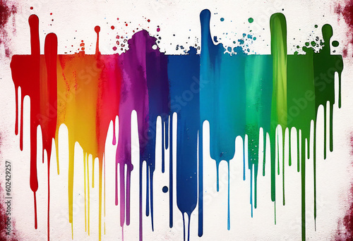 Watercolour dripping paint background colours of the Pride flag, the rainbow symbol of  homosexual gay, lesbian, bisexual and LGTB community, Generative AI stock illustration image
