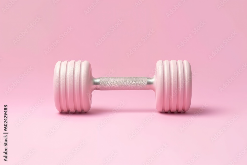 The concept of fitness and healthy sports. Pink dumbbell on a pastel background. Generative AI The concept of fitness and healthy sports. Pink dumbbell on a pastel background. Generative AI