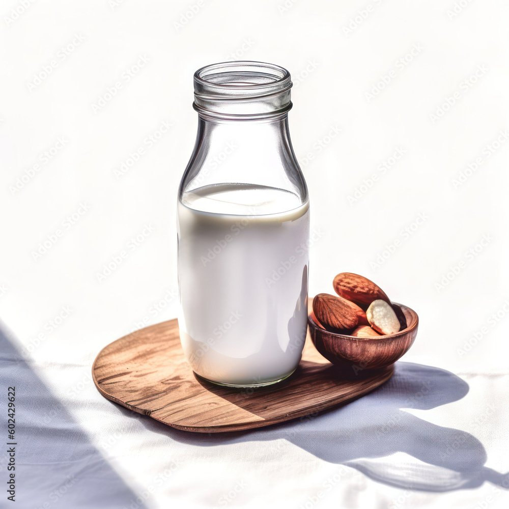 glass bottle with lactose free milk isolated on white background drawing. Generative AI glass bottle with lactose free milk isolated on white background drawing. Generative AI