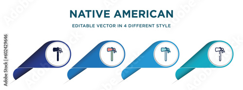 native american tomahawk icon in 4 different styles such as filled, color, glyph, colorful, lineal color. set of   vector for web, mobile, ui