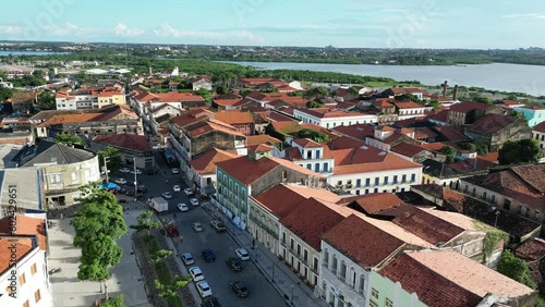 Aerial view of Joao Lisboa Square and Nossa Senhora do Carmo Church Convent in Historical Center of Sao Luis Maranhao Brazil.