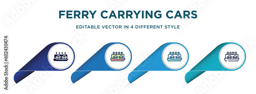 ferry carrying cars icon in 4 different styles such as filled, color, glyph, colorful, lineal color. set of   vector for web, mobile, ui