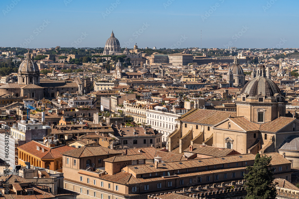 Scenic panorama of Rome seen from the terrace of the Altare della Patria (Altar of the Fatherland or Vittoriano), Rome, Italy