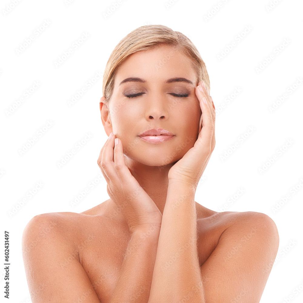 Woman, face and natural beauty with makeup, skincare and cosmetics isolated on png, transparent background. Dermatology, facial treatment and female model with skin glow, satisfaction and wellness Woman, face and natural beauty with makeup, skincare and cosmetics isolated on png, transparent background. Dermatology, facial treatment and female model with skin glow, satisfaction and wellness