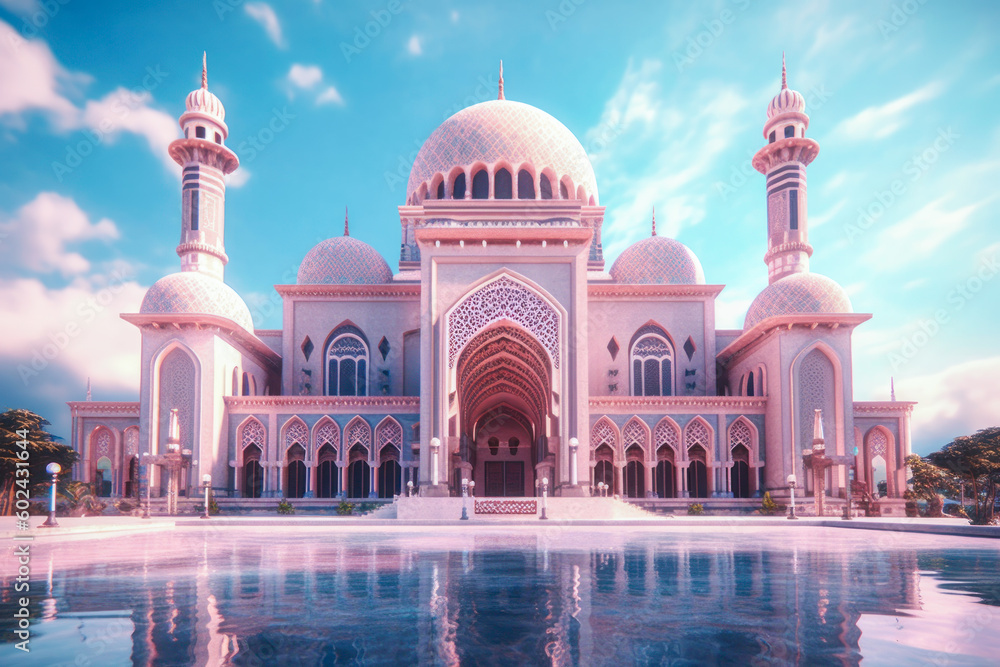 Naklejka premium Islamic architecture exterior, mosque. Generative AI
