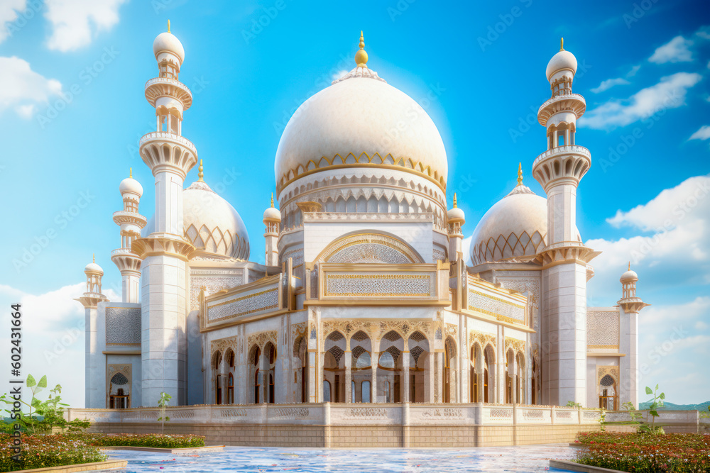Naklejka premium Islamic architecture exterior, mosque. Generative AI