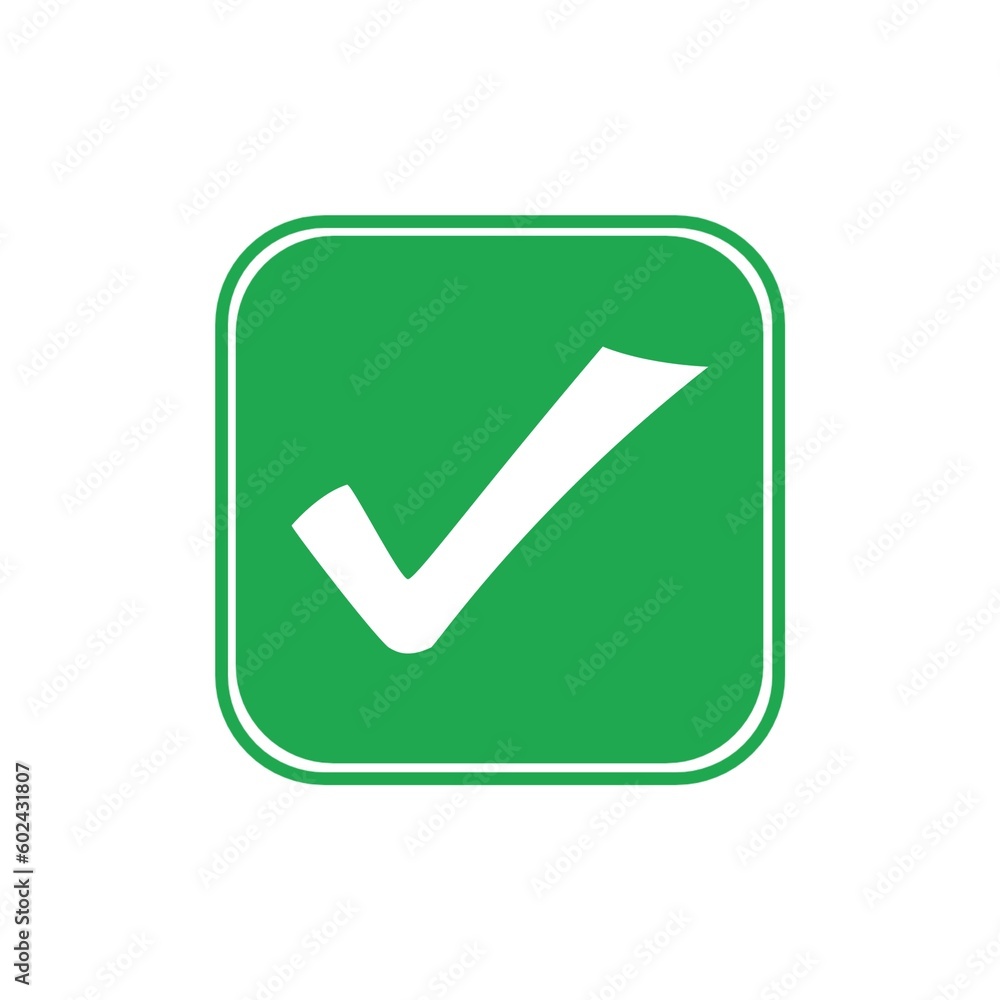 Green checkmark design icon on square box. Green checkmark design icon on square box.