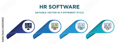 hr software icon in 4 different styles such as filled, color, glyph, colorful, lineal color. set of   vector for web, mobile, ui