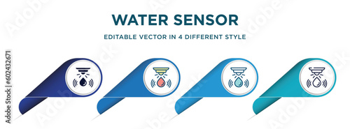 water sensor icon in 4 different styles such as filled, color, glyph, colorful, lineal color. set of   vector for web, mobile, ui