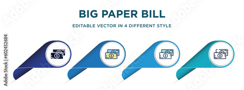 big paper bill icon in 4 different styles such as filled, color, glyph, colorful, lineal color. set of vector for web, mobile, ui