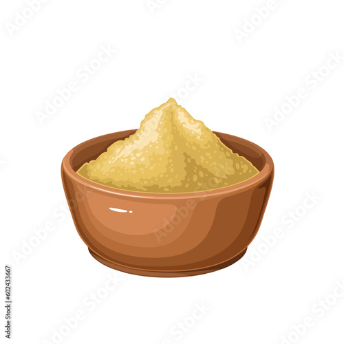 Ashwagandha root powder in bowl vector illustration. Cartoon isolated heap of dry ayurvedic product in cup for traditional Indian medicine, Ashwagandha herbal ingredient and antioxidant supplement