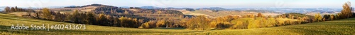 autumn panorama with meadows fields and forests