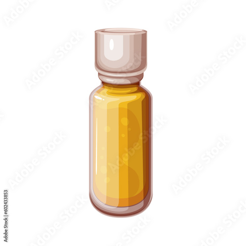 Bacopa oil bottle vector illustration. Cartoon isolated liquid brahmi extract in glass jar with lid, eco nootropic pharmaceutical plant for herbal medicine and Ayurveda therapy, ayurvedic bacopa