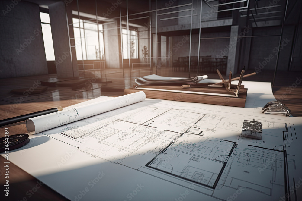Building project plan blueprint of a modern house. Generative AI ...