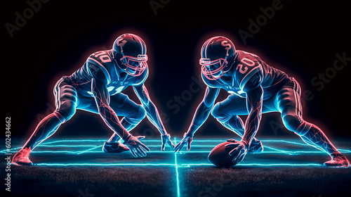 Illustration of two virtual football players in a snap, generative AI. photo