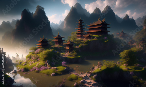 Chinese Fantasy Art Landscape Generative Ai © Vinicius