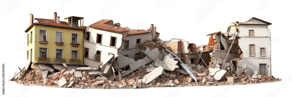 Destroyed buildings after earthquake isolated on transparent background ...