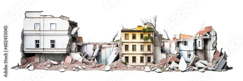 Fototapete Destroyed buildings after earthquake isolated on transparent background - Genera