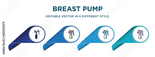 breast pump icon in 4 different styles such as filled, color, glyph, colorful, lineal color. set of   vector for web, mobile, ui