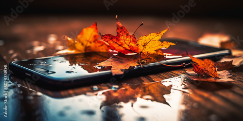 fall leaves on the cellphone