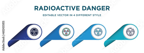 radioactive danger icon in 4 different styles such as filled, color, glyph, colorful, lineal color. set of   vector for web, mobile, ui