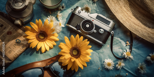 vintage photo camera on table