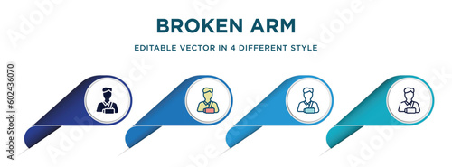 broken arm icon in 4 different styles such as filled, color, glyph, colorful, lineal color. set of   vector for web, mobile, ui