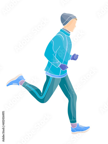 man jogging in winter time, winter sportswear 