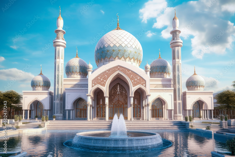 Fototapeta premium Islamic architecture exterior, mosque. Generative AI