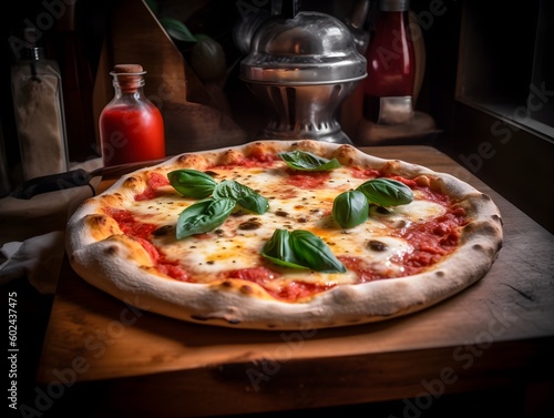 Wood Fired Pizza from the artisal stone oven fresh baked Generative AI photo