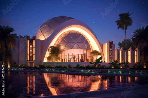 Islamic architecture exterior, night, mosque. Generative AI