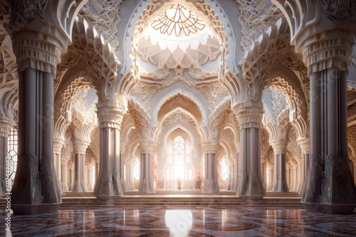 Islamic architecture interior  pillars  columns  mosque  palace. Generative AI