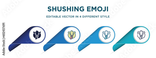 shushing emoji icon in 4 different styles such as filled, color, glyph, colorful, lineal color. set of   vector for web, mobile, ui