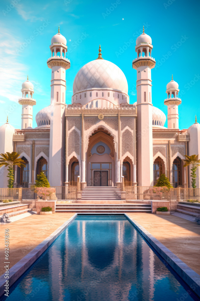 Naklejka premium Islamic architecture exterior, mosque. Generative AI