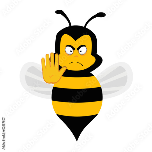 vector illustration of angry cartoon bee and hand with a stop gesture