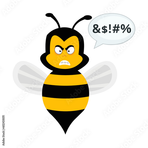 vector illustration of angry cartoon bee with a speech bubble insulting