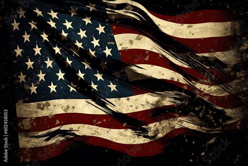 American Flag Fluttering in the Wind: Celebrate the United States on the 4th of July. Generative AI