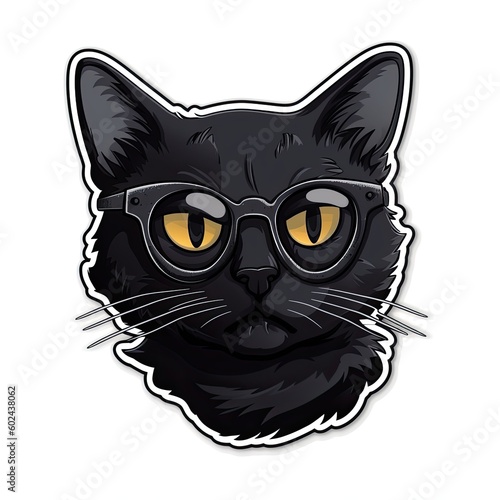 Adorable Cartoon Kitten Pet - Cute Felino Black Cat Head Sticker Design  Generative AI
