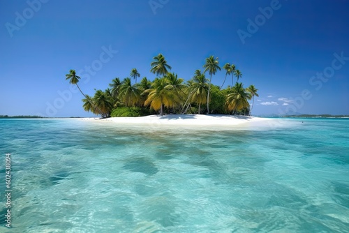 Island Paradise: Soak in the Summer Sun on White Sand Beaches With Palm Trees and Crystal Blue Water: Generative AI