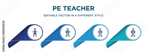 pe teacher icon in 4 different styles such as filled, color, glyph, colorful, lineal color. set of   vector for web, mobile, ui