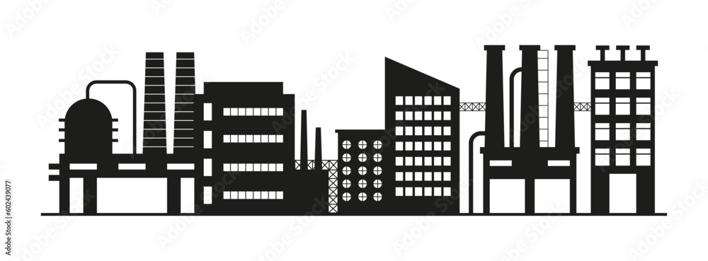 Factory, manufactury and plants vector set. Business