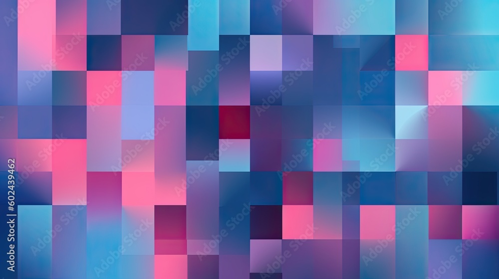 Matte Pink and Blue Square Pattern Abstract Art Banner - A Colourful Geometric Design Collage Background: Generative AI