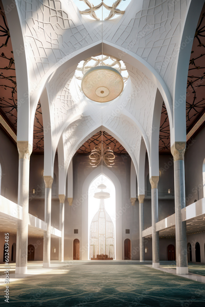 Islamic architecture interior, mosque, palace. Generative AI